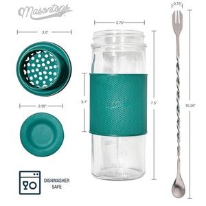Masontops Cocktail Shaker Set – Glass Mason Jar Drink Shaker – 4 PC Set Teal